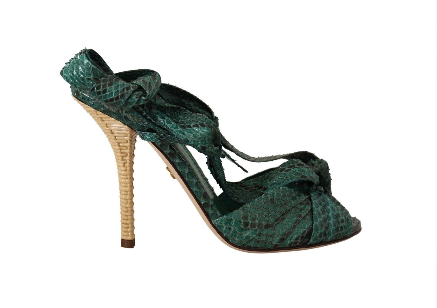 Dolce &amp; Gabbana Emerald Green Exotic Leather Heeled Sandals