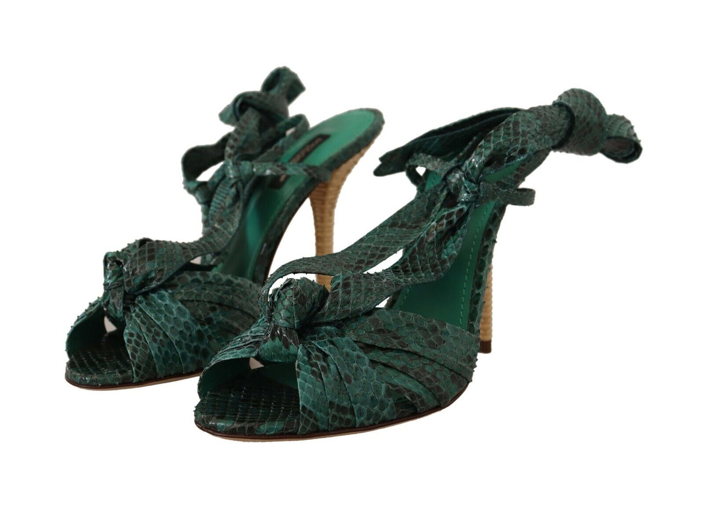 Dolce &amp; Gabbana Emerald Green Exotic Leather Heeled Sandals