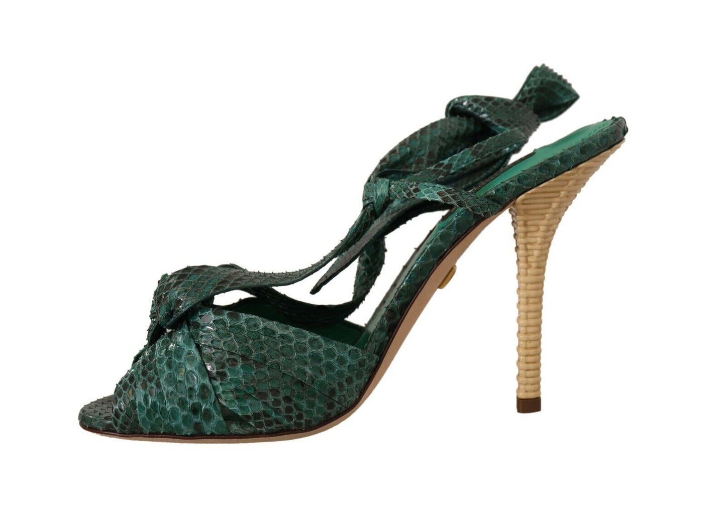 Dolce &amp; Gabbana Emerald Green Exotic Leather Heeled Sandals