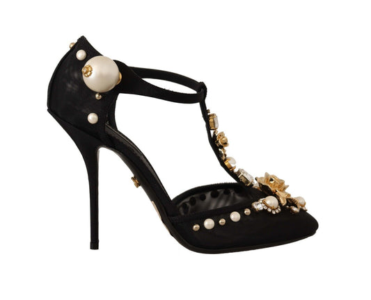 Dolce &amp; Gabbana Elegant Embellished T-Strap Heels Sandals