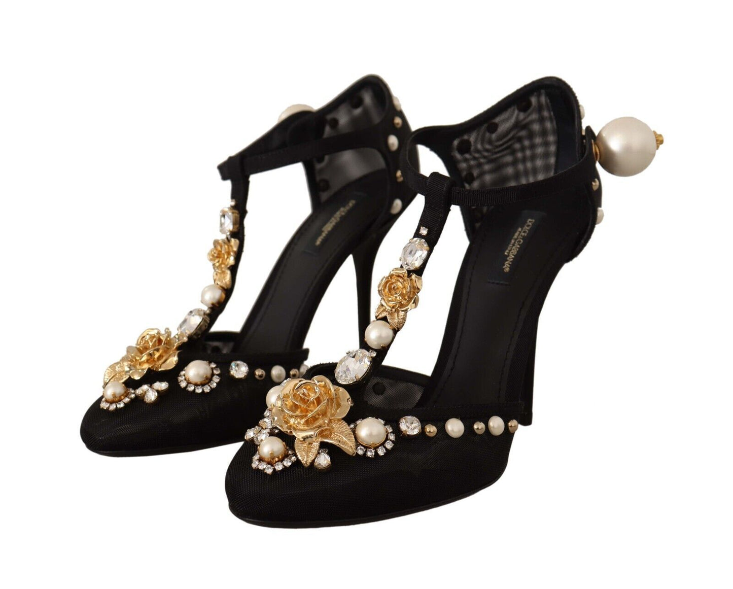 Dolce &amp; Gabbana Elegant Embellished T-Strap Heels Sandals