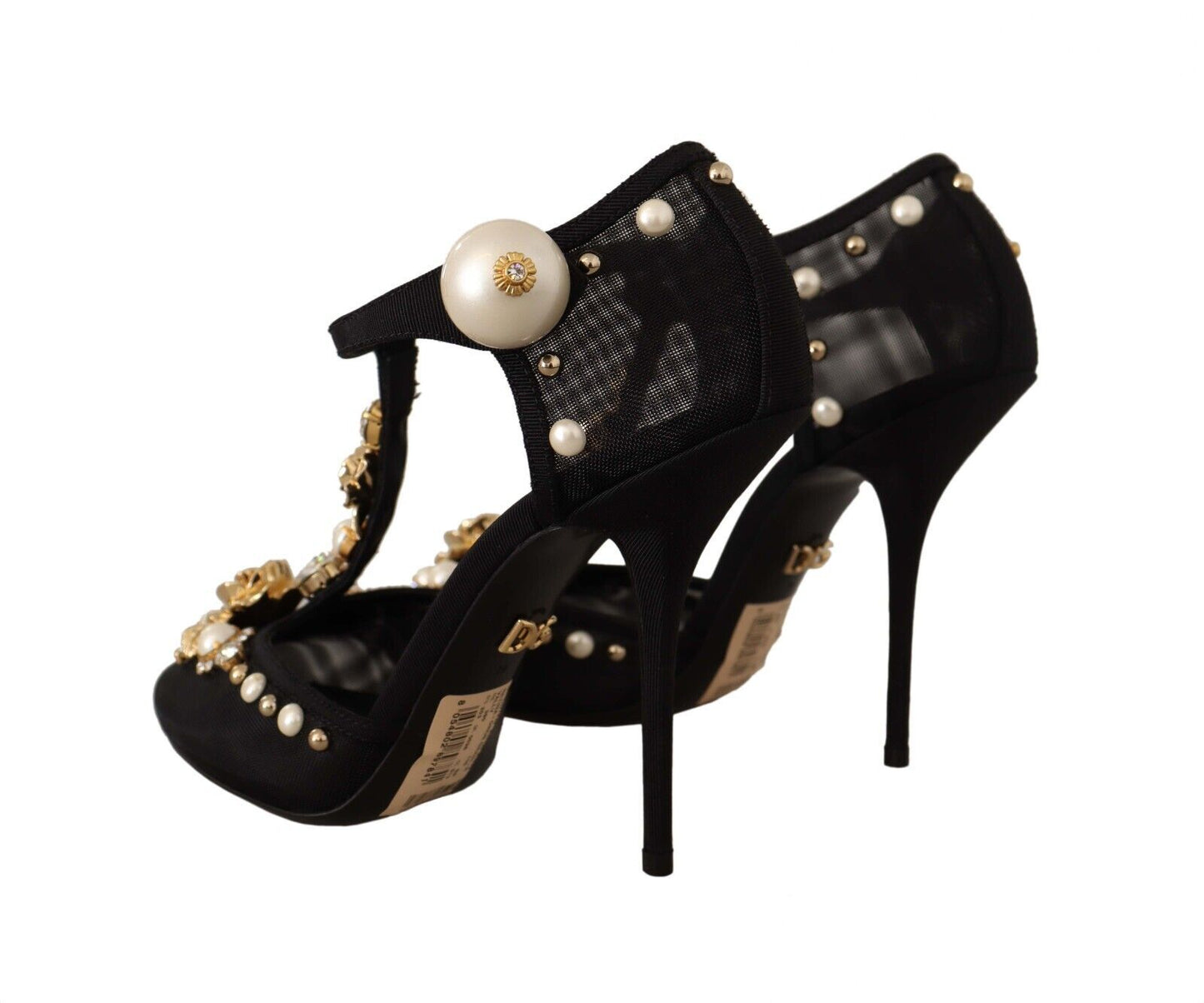 Dolce &amp; Gabbana Elegant Embellished T-Strap Heels Sandals