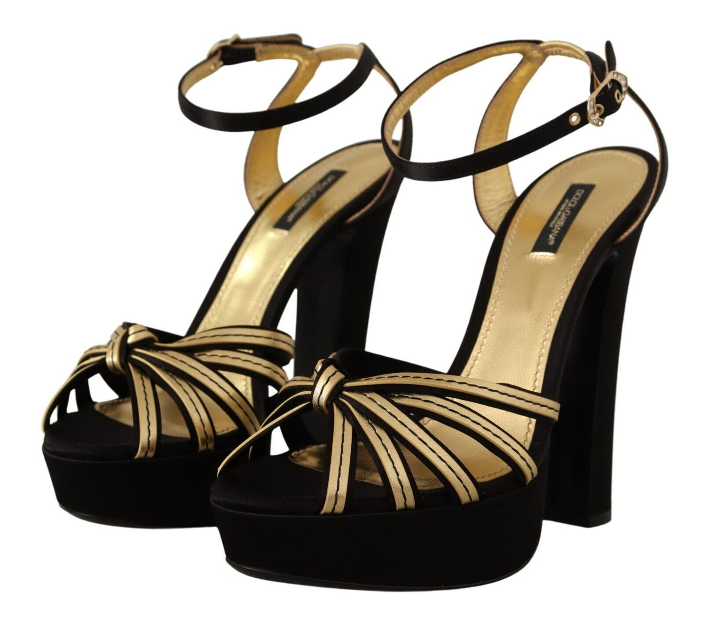 Dolce &amp; Gabbana Elegant black and gold strappy sandals