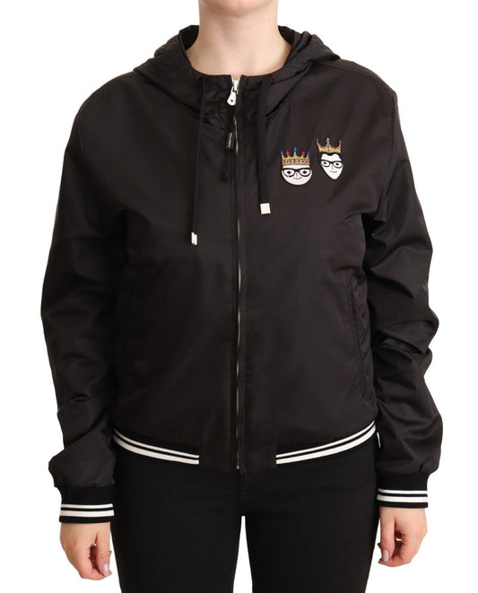 Dolce &amp; Gabbana Elegant black bomber jacket with hood