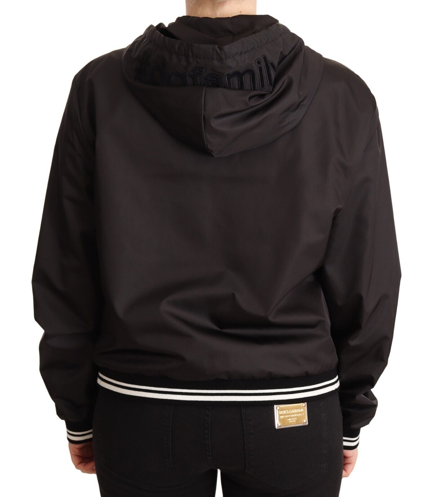 Dolce &amp; Gabbana Elegant black bomber jacket with hood