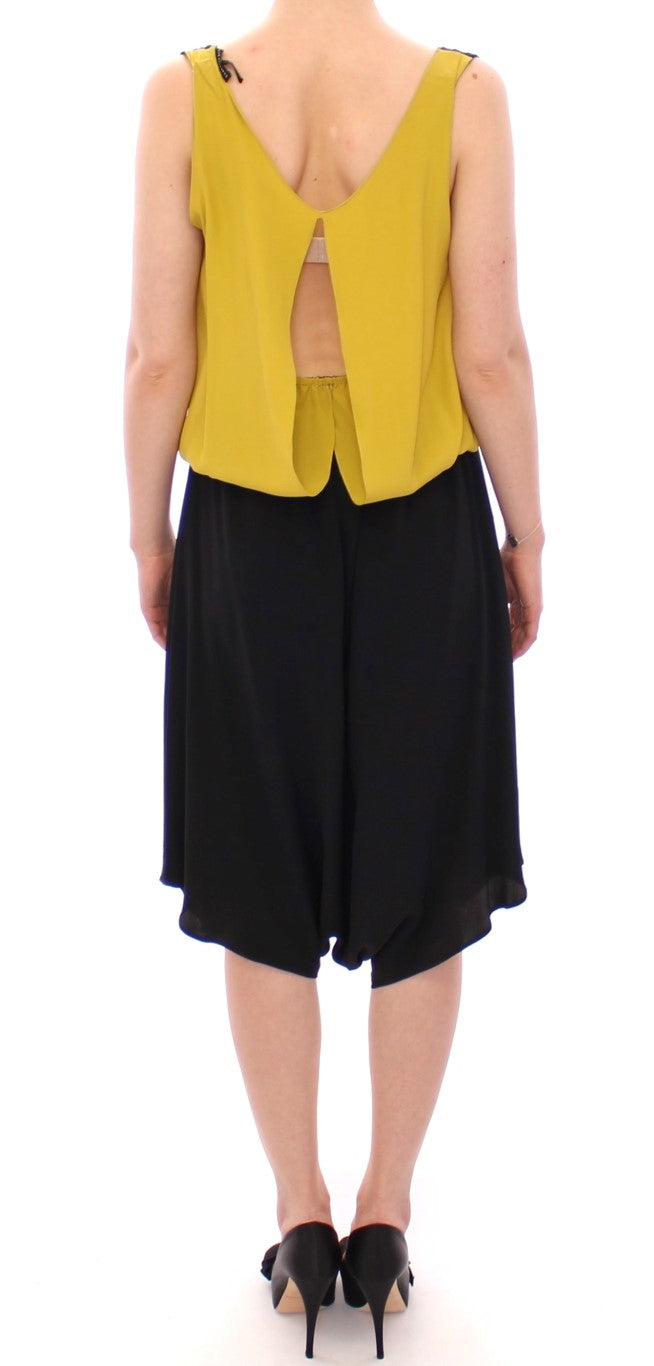 Lamberto Petri Elegant silk blend shift dress in black and yellow