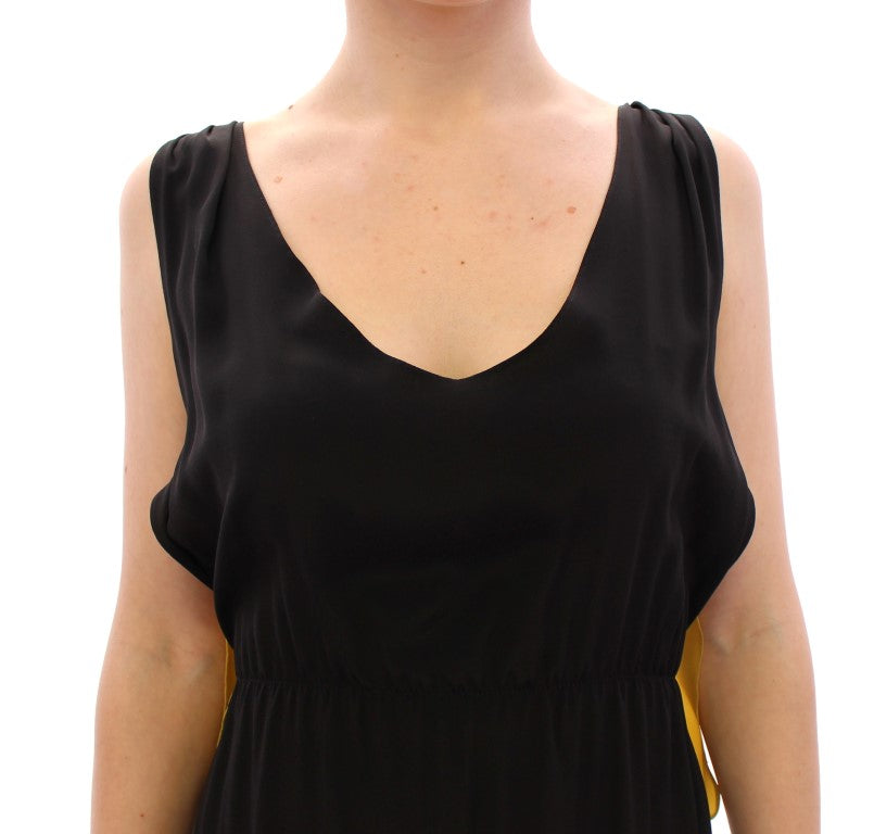 Lamberto Petri Elegant silk blend shift dress in black and yellow