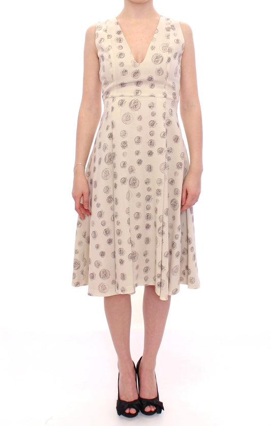 Andrea Incontri Elegant white wool shift dress with grey print