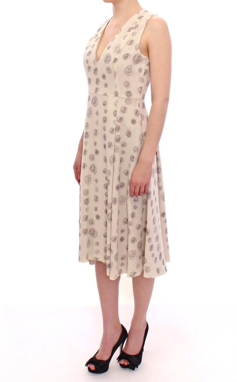 Andrea Incontri Elegant white wool shift dress with grey print