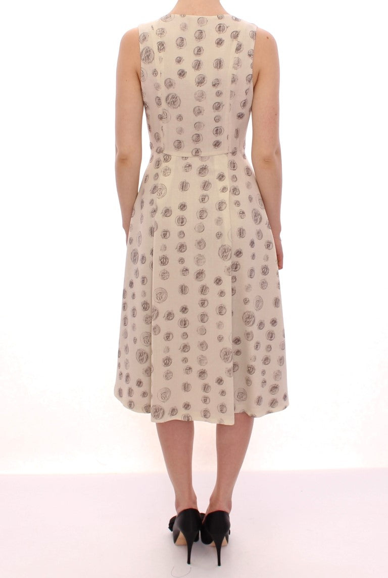 Andrea Incontri Elegant white wool shift dress with grey print