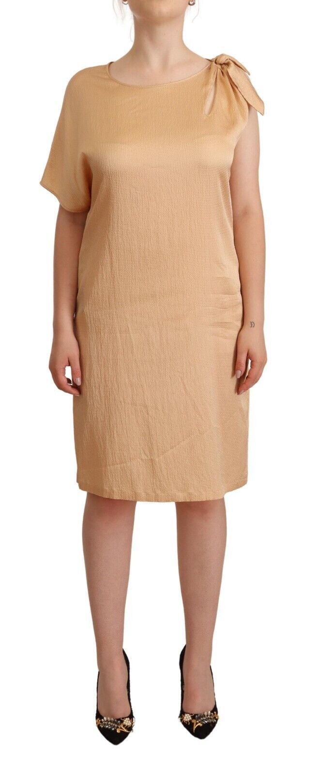 Moschino Elegant one-sleeved beige sheath dress