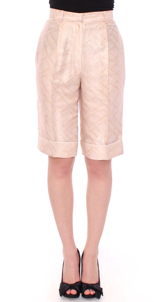 Zeyneptosun Exclusive beige brocade shorts above the knee