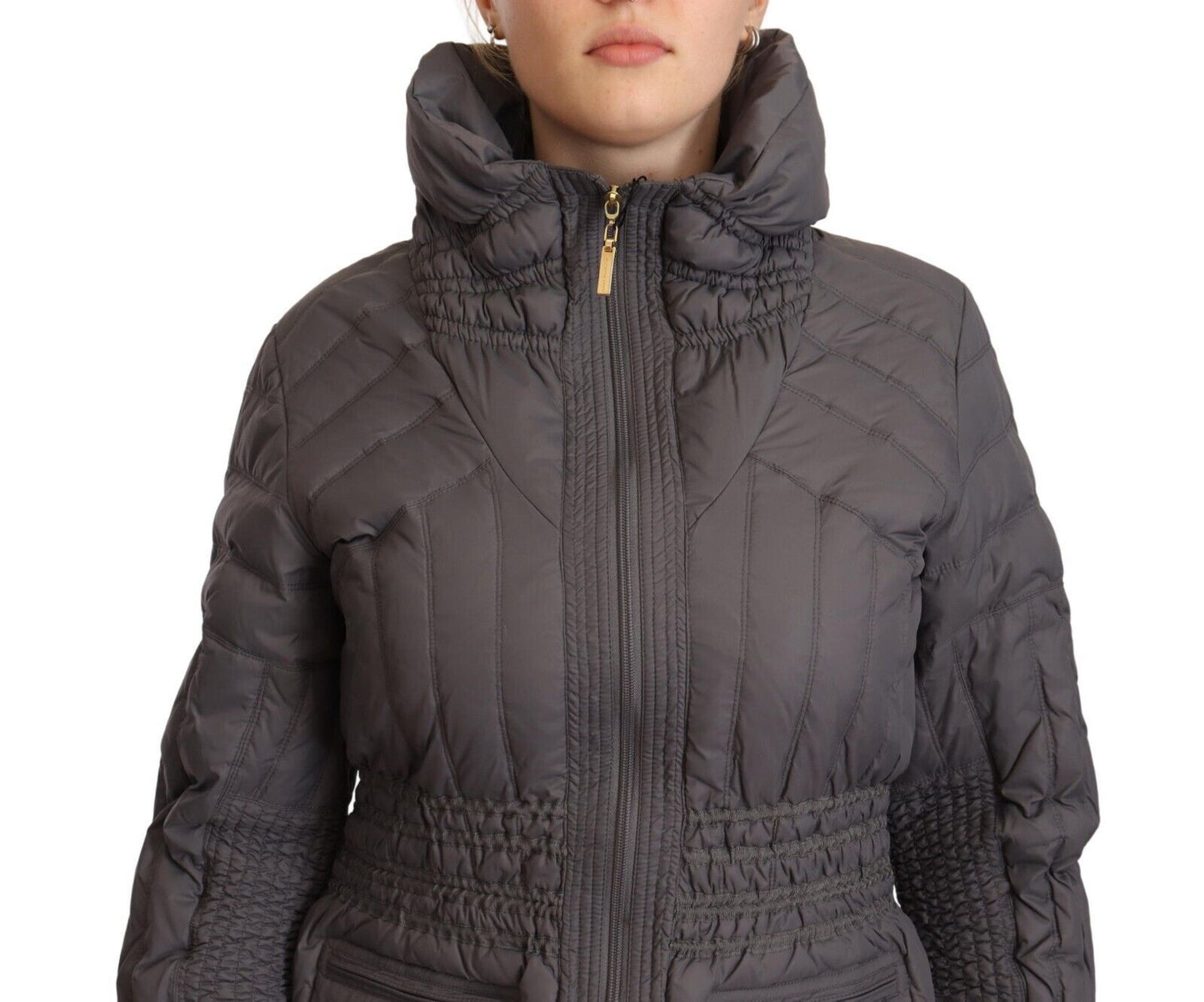 Roccobarocco Elegant quilted long jacket with logo patch