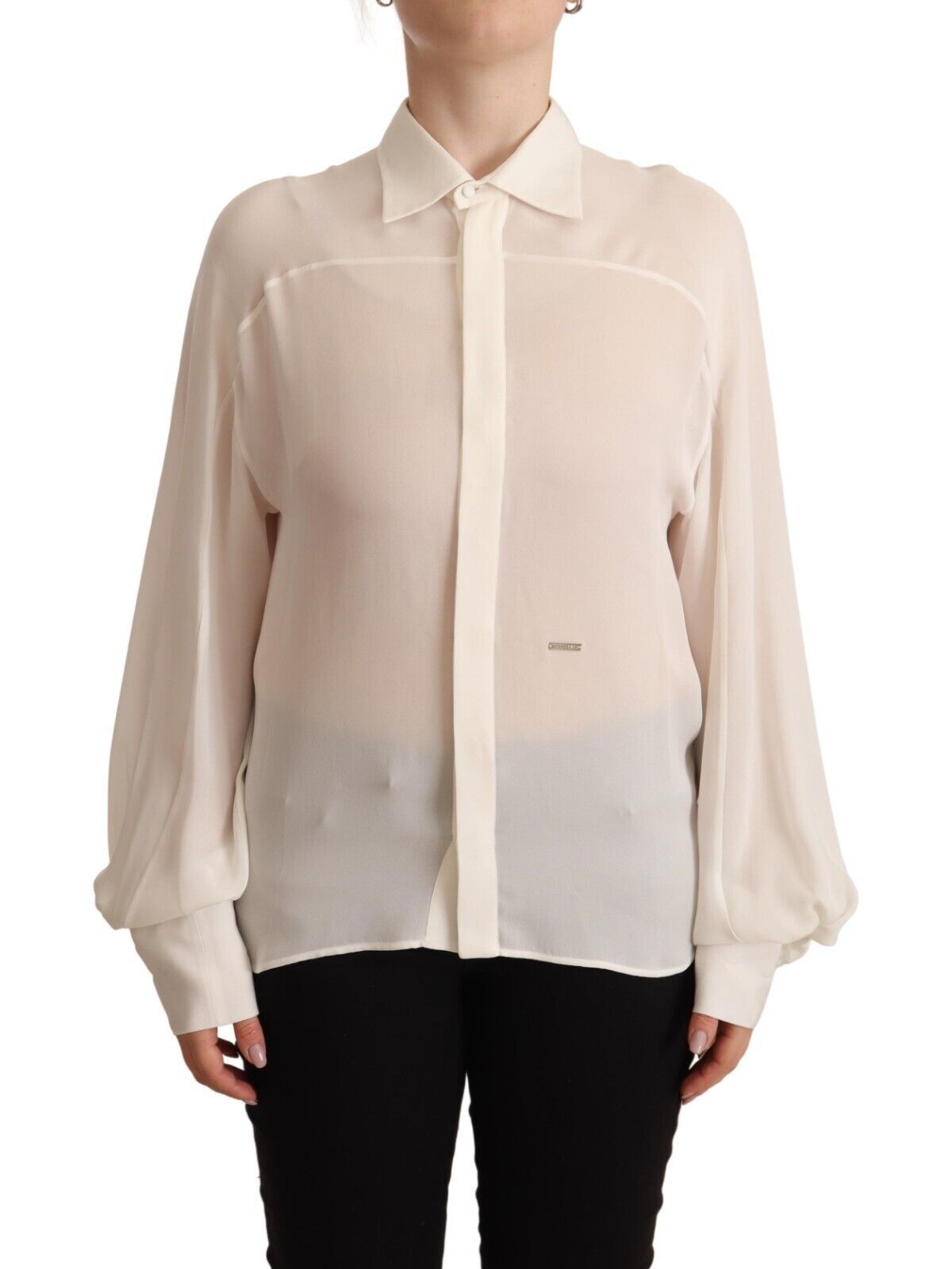 Dsquared² Elegant Off White Silk Blouse with Long Sleeves