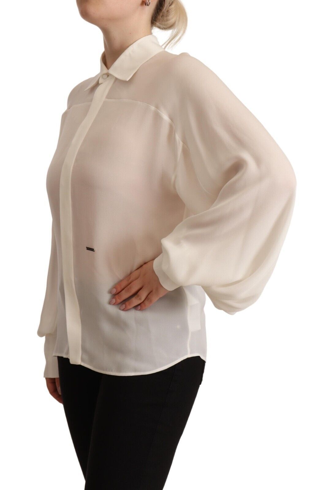 Dsquared² Elegant Off White Silk Blouse with Long Sleeves