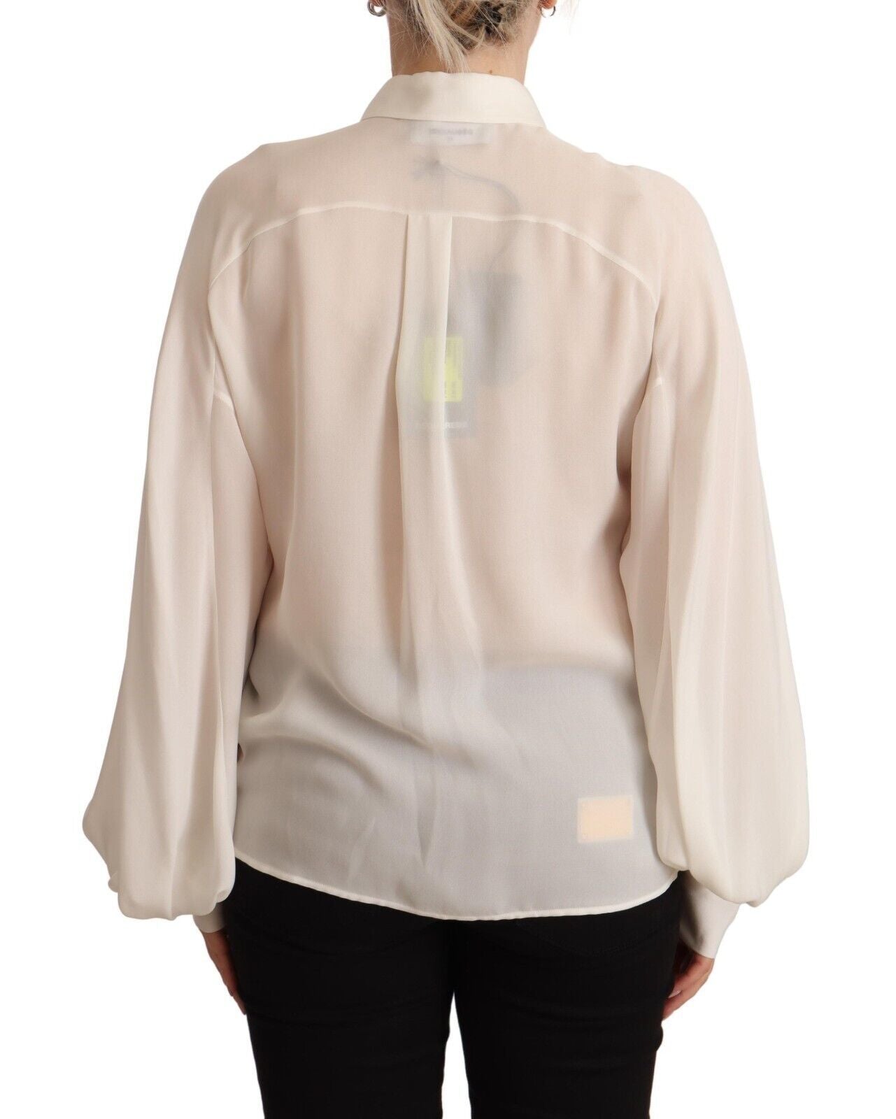 Dsquared² Elegant Off White Silk Blouse with Long Sleeves