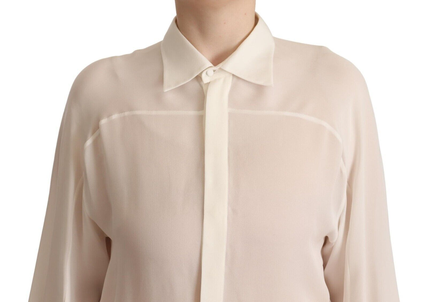 Dsquared² Elegant Off White Silk Blouse with Long Sleeves