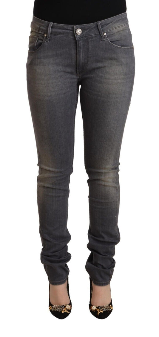 Acht Elegante dunkelgraue Skinny Jeans - niedrige Taille mit Reißverschluss