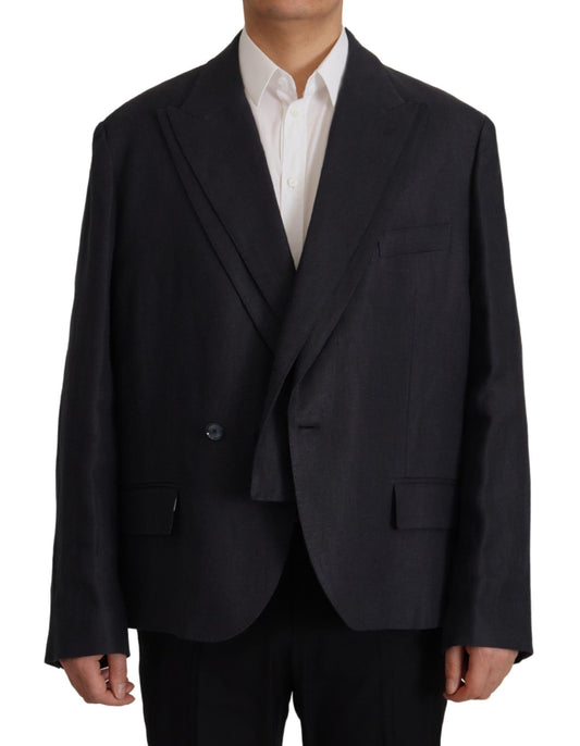 Dolce &amp; Gabbana Slim double-breasted blazer in navy blue linen