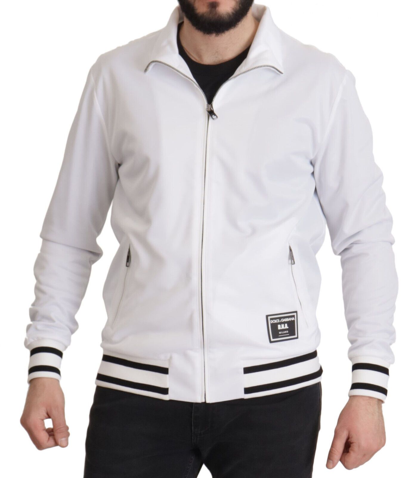 Dolce &amp; Gabbana Slim White Zip Up Sweater for Men