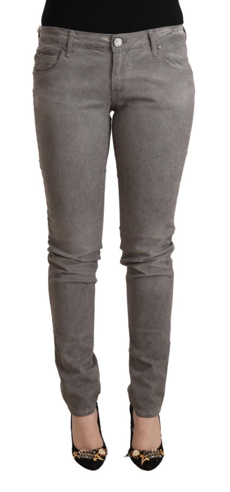 Eight Chic Grey Skinny Jeans with Low Waist in Cotton