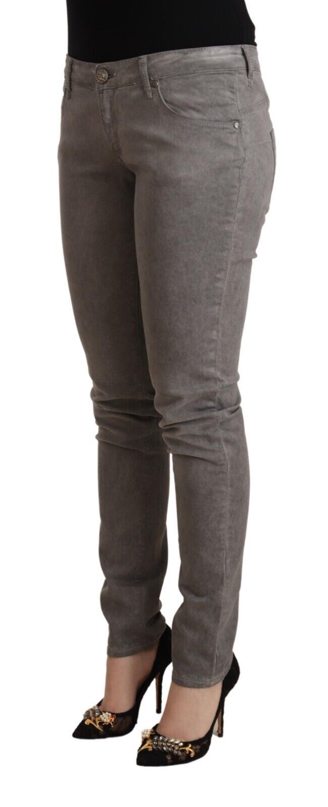 Eight Chic Grey Skinny Jeans with Low Waist in Cotton