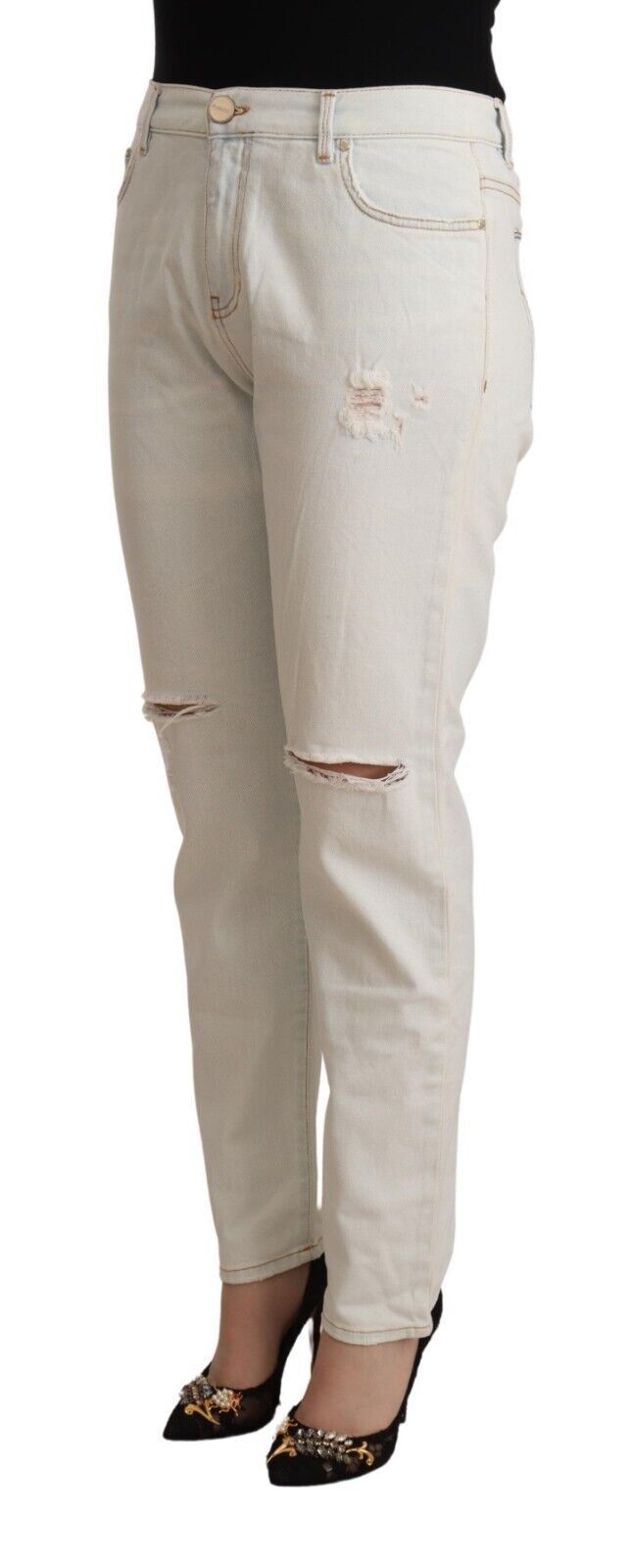 PINKO White Skinny Denim Jeans with Mid Waist