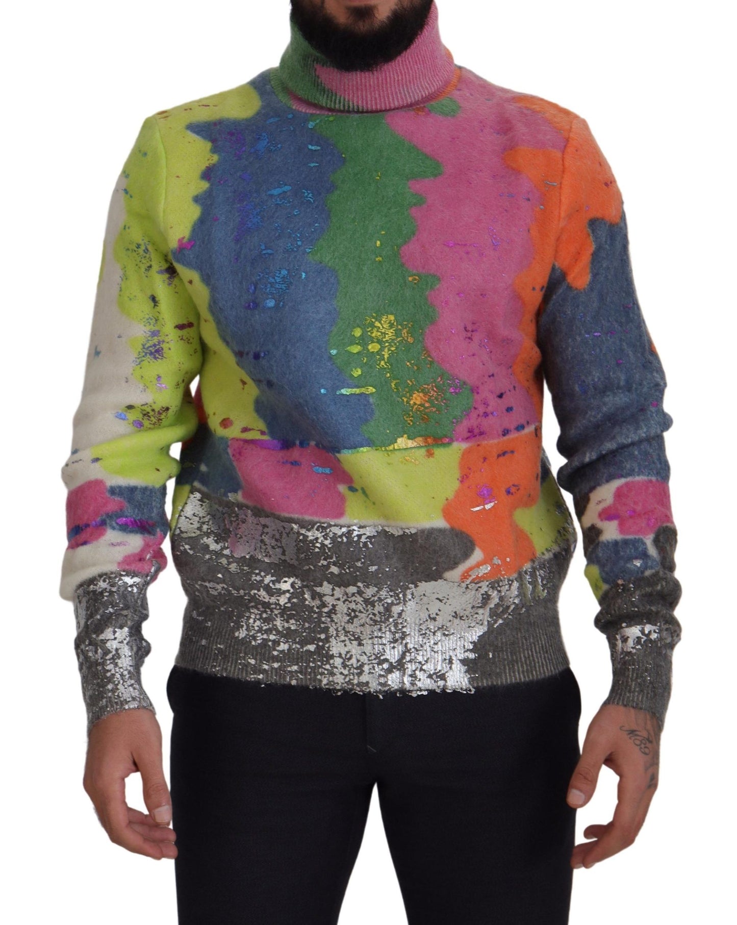 Dolce &amp; Gabbana multicolor turtleneck sweater with TV motif