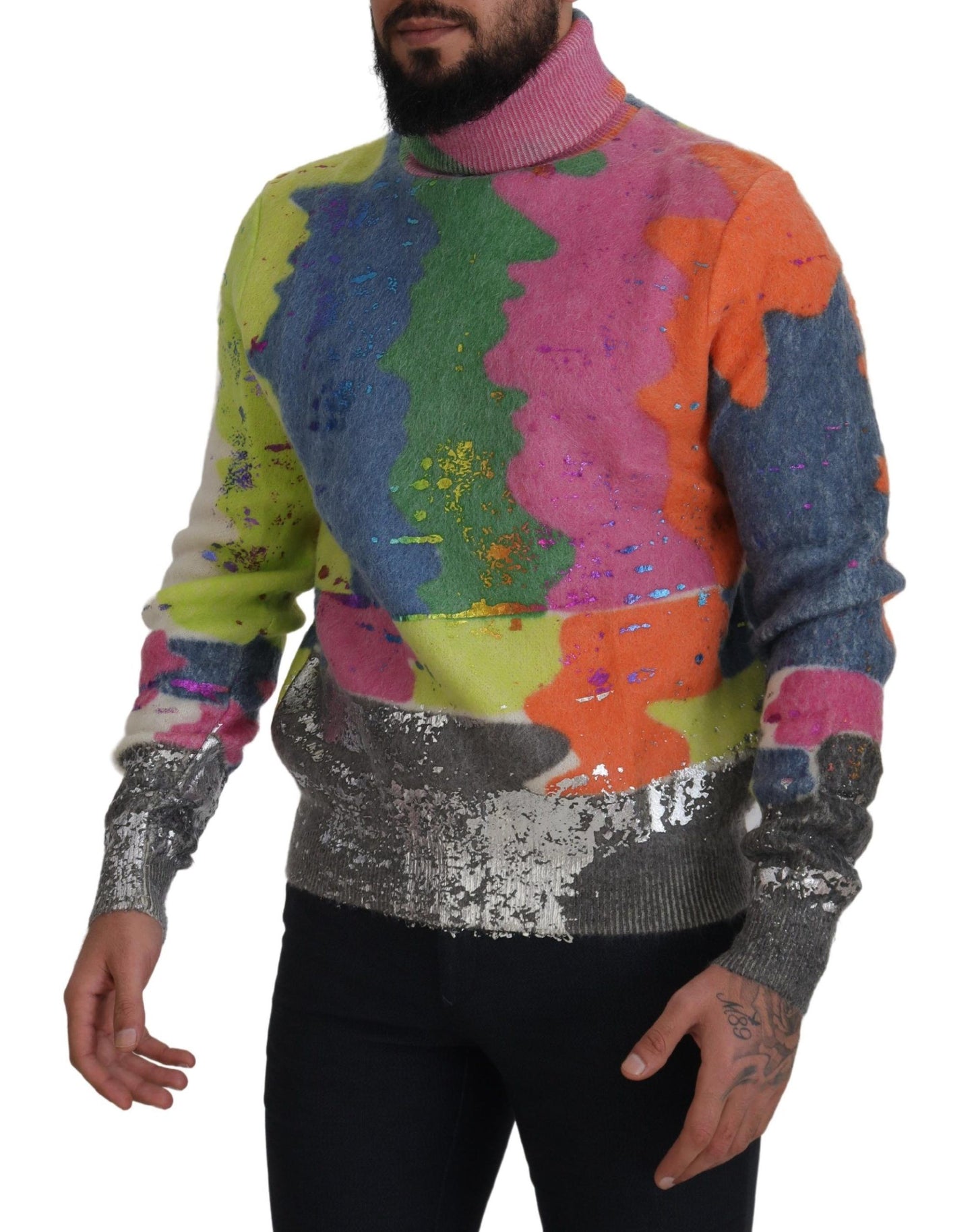 Dolce &amp; Gabbana multicolor turtleneck sweater with TV motif