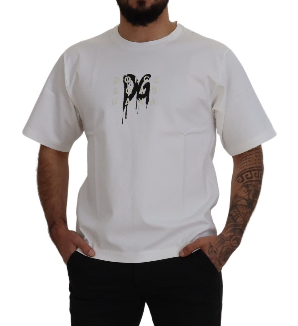 Dolce &amp; Gabbana Timeless White Logo Crew Neck T-Shirt