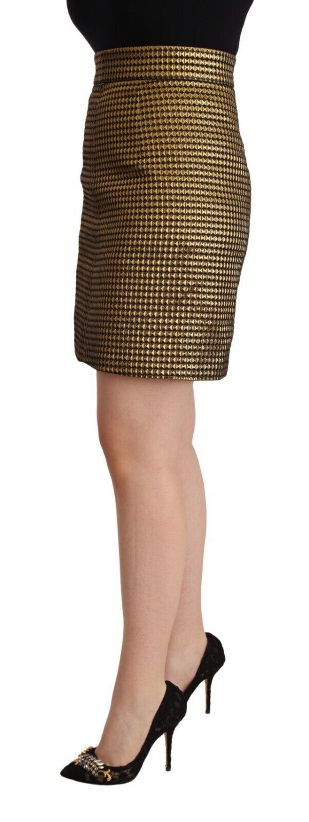 Boutique Moschino Elegant High Waist Skirt in Gold-Black