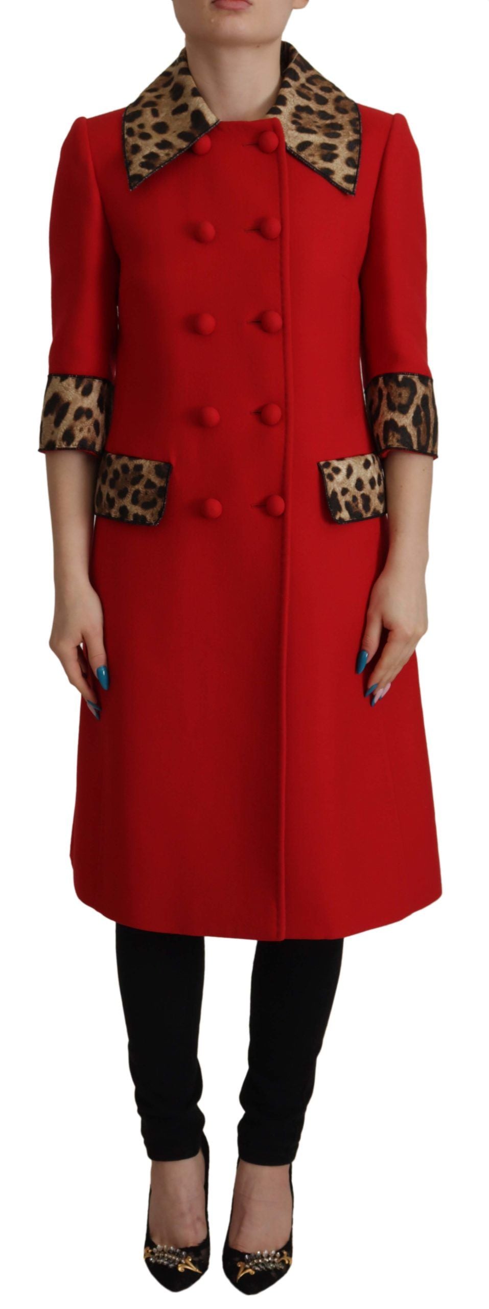 Dolce & Gabbana Eleganter roter Leoparden-Trenchcoat