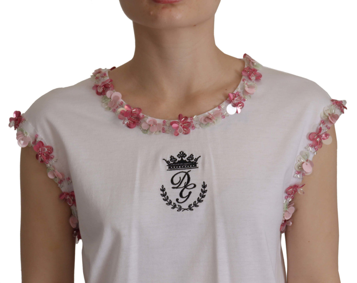 Dolce &amp; Gabbana Chic Sequin Crown Tank Top T-Shirt