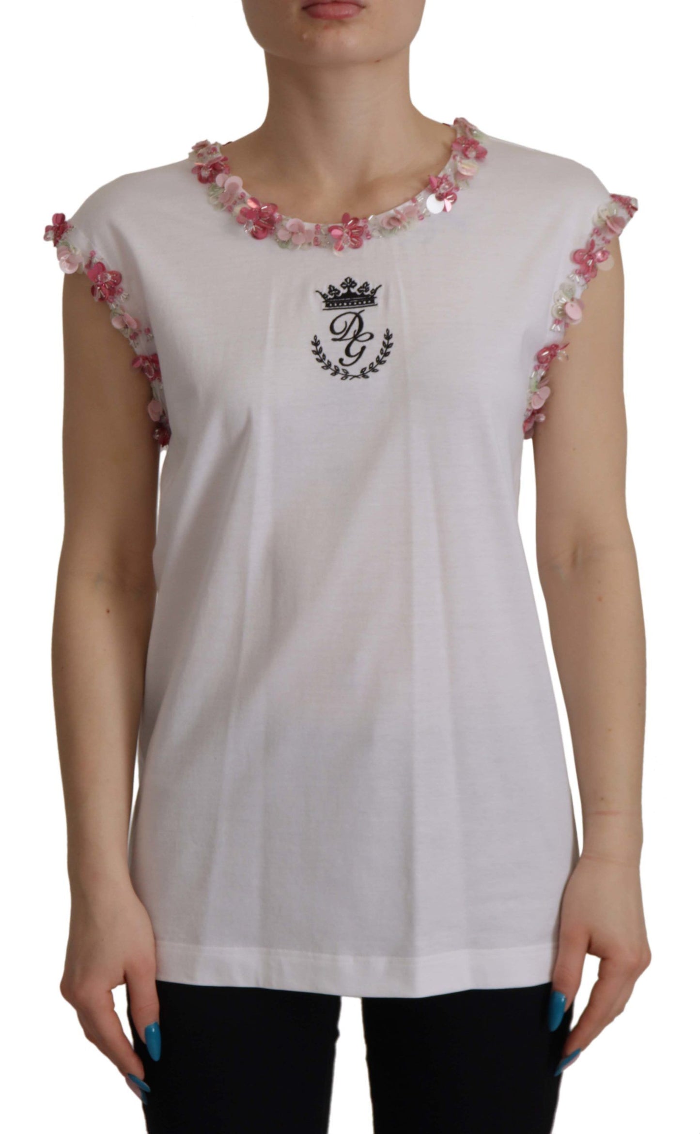 Dolce &amp; Gabbana Chic Sequin Crown Tank Top T-Shirt