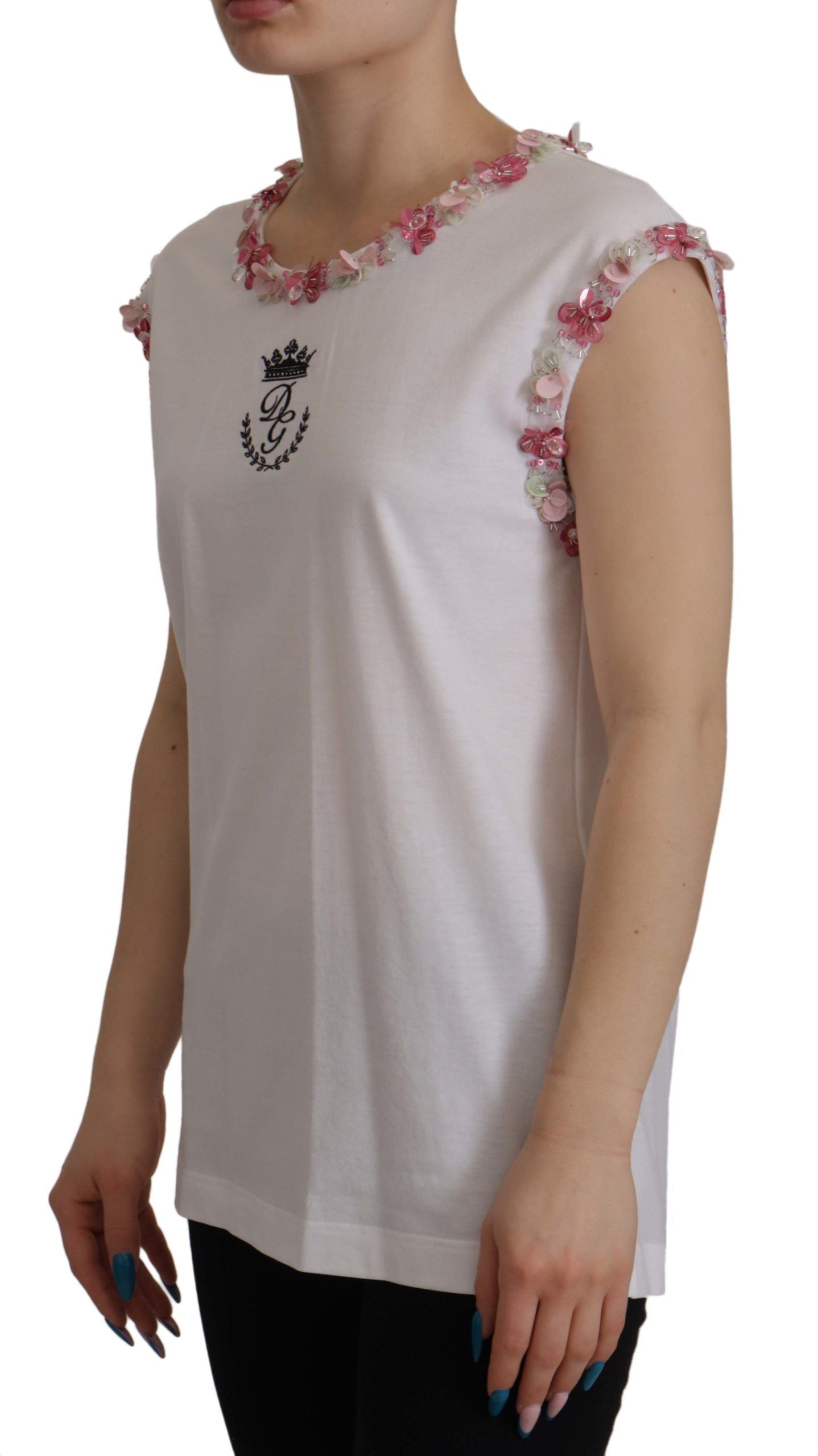 Dolce &amp; Gabbana Chic Sequin Crown Tank Top T-Shirt