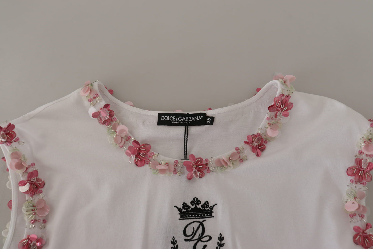 Dolce &amp; Gabbana Chic Sequin Crown Tank Top T-Shirt