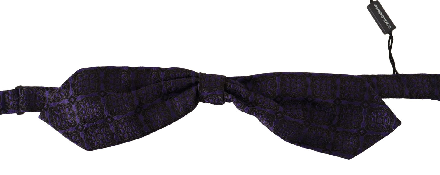 Dolce &amp; Gabbana Elegant Blue Geometric Silk Bow Tie