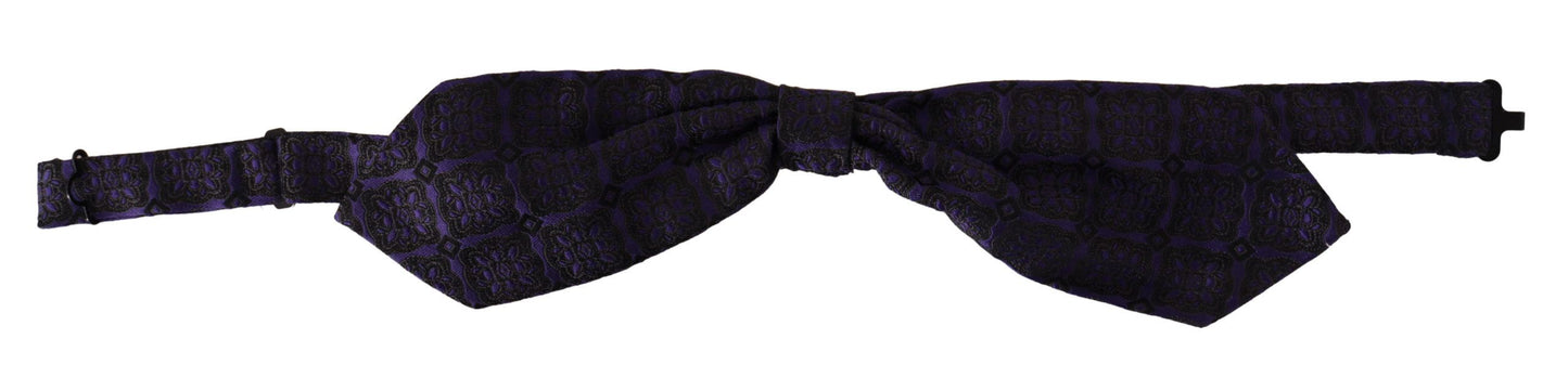 Dolce &amp; Gabbana Elegant Blue Geometric Silk Bow Tie