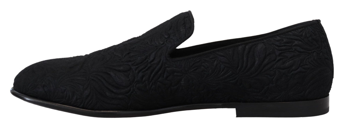 Dolce &amp; Gabbana Elegant Jacquard Black Loafers Slide On Flats