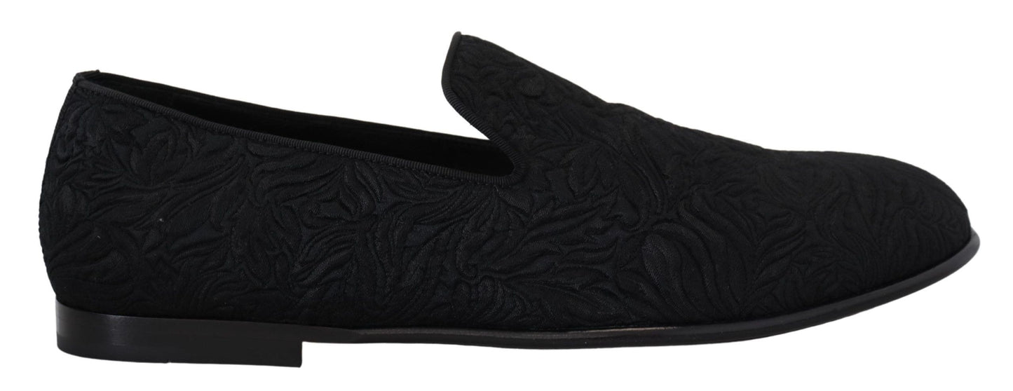 Dolce &amp; Gabbana Elegant Jacquard Black Loafers Slide On Flats