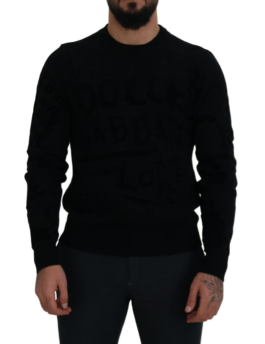 Dolce & Gabbana Eleganter schwarzer Logo-Wollpullover