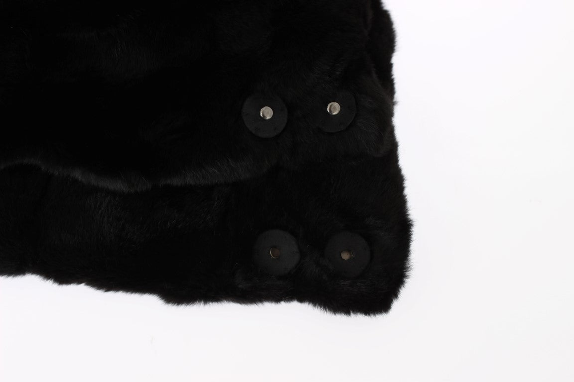 Dolce &amp; Gabbana Chic Black Weasel Fur Hooded Scarf Wrap