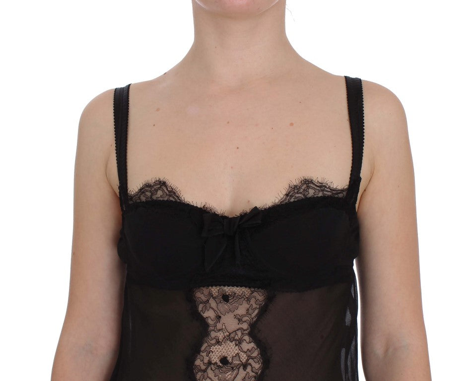 Dolce &amp; Gabbana Elegant floral lace silk babydoll chemise