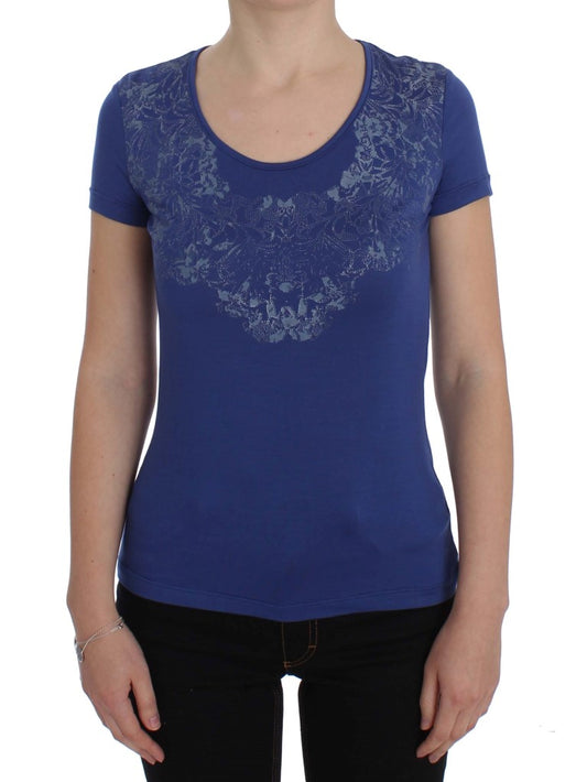 Ermanno Scervino Elegant blue T-shirt with round neck and logo detail