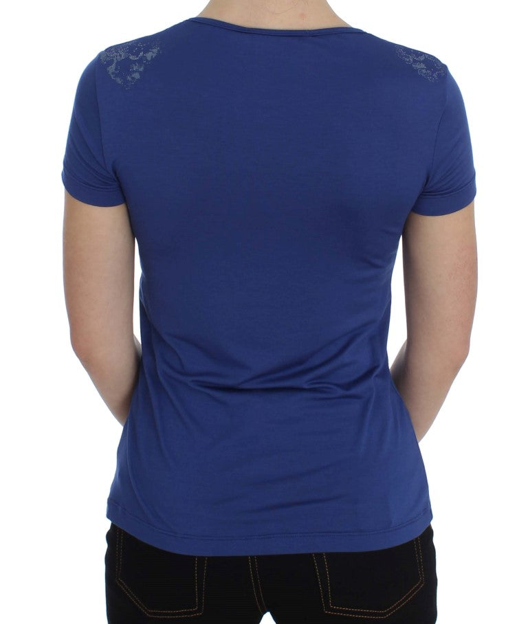 Ermanno Scervino Elegant blue T-shirt with round neck and logo detail