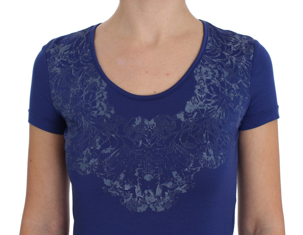 Ermanno Scervino Elegant blue T-shirt with round neck and logo detail