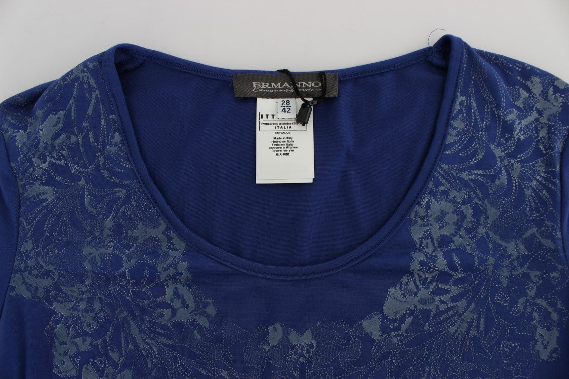 Ermanno Scervino Elegant blue T-shirt with round neck and logo detail