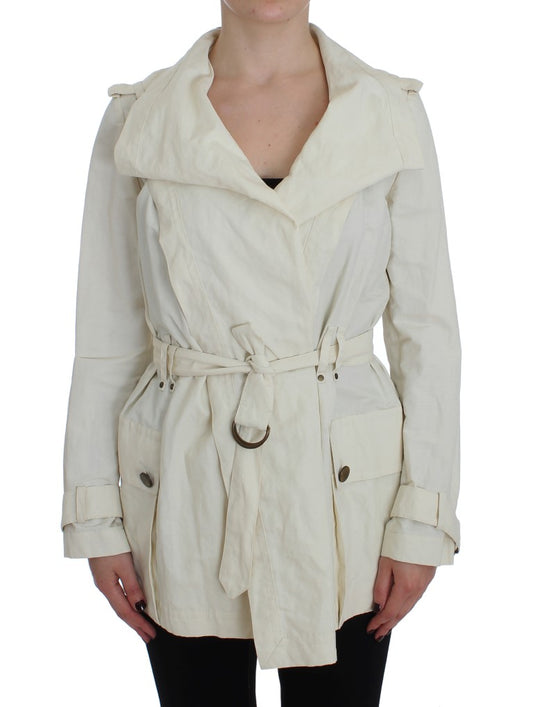 PLEIN SUD Elegant white wrap trench coat