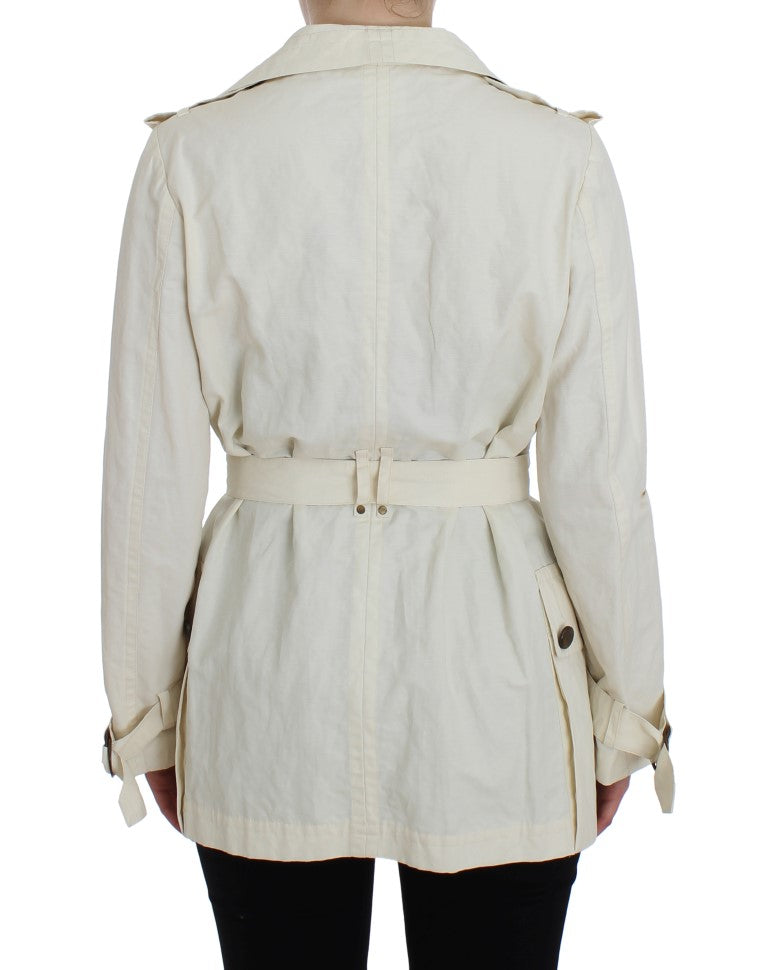 PLEIN SUD Elegant white wrap trench coat