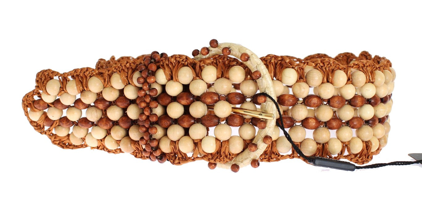 Dolce &amp; Gabbana Elegant Raffia Waist Belt with Pearls